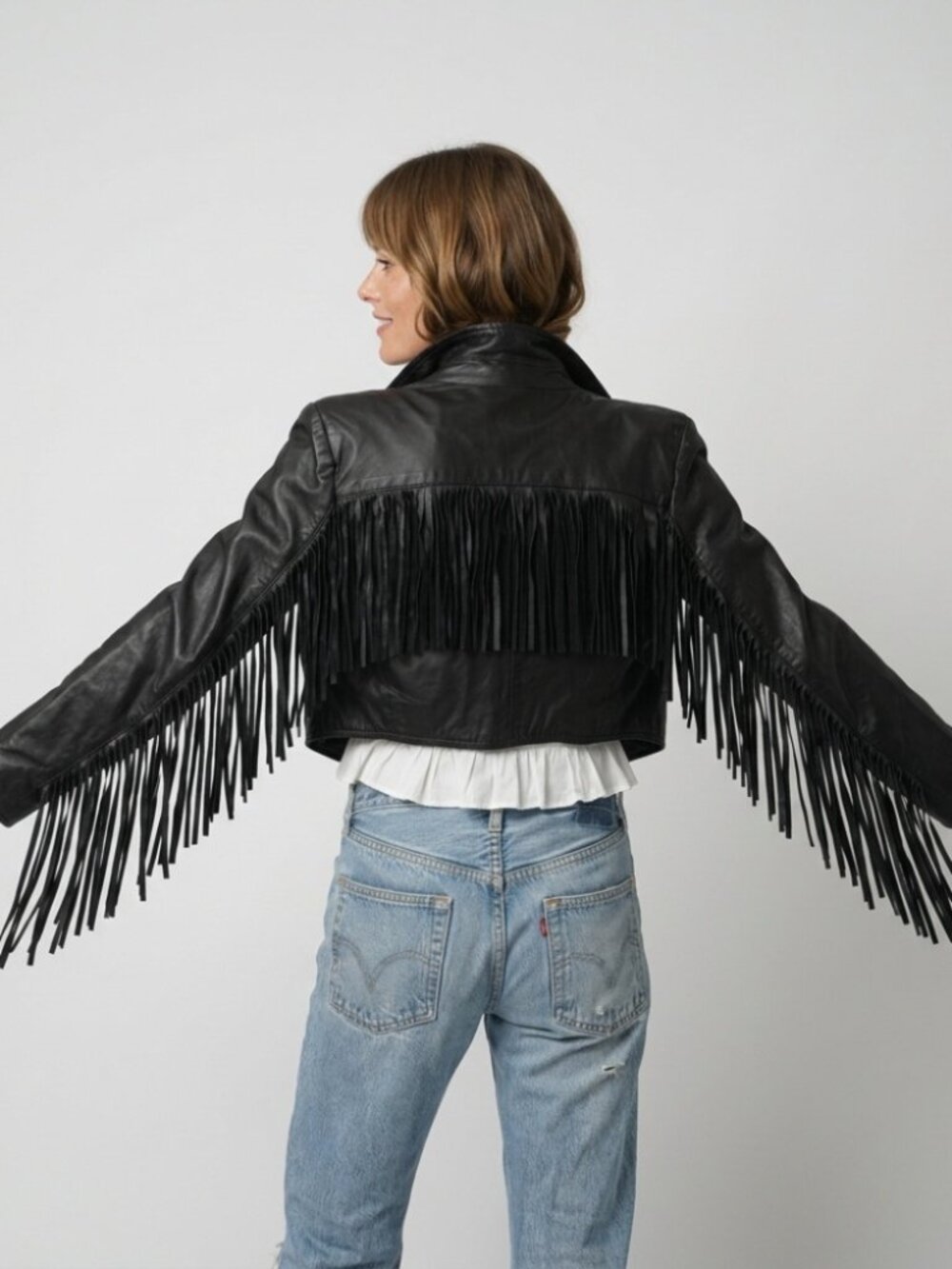 Fringe Leather Jacket Vintage Cropped 80s 90s Glam Southwestern Rocker Bolareo